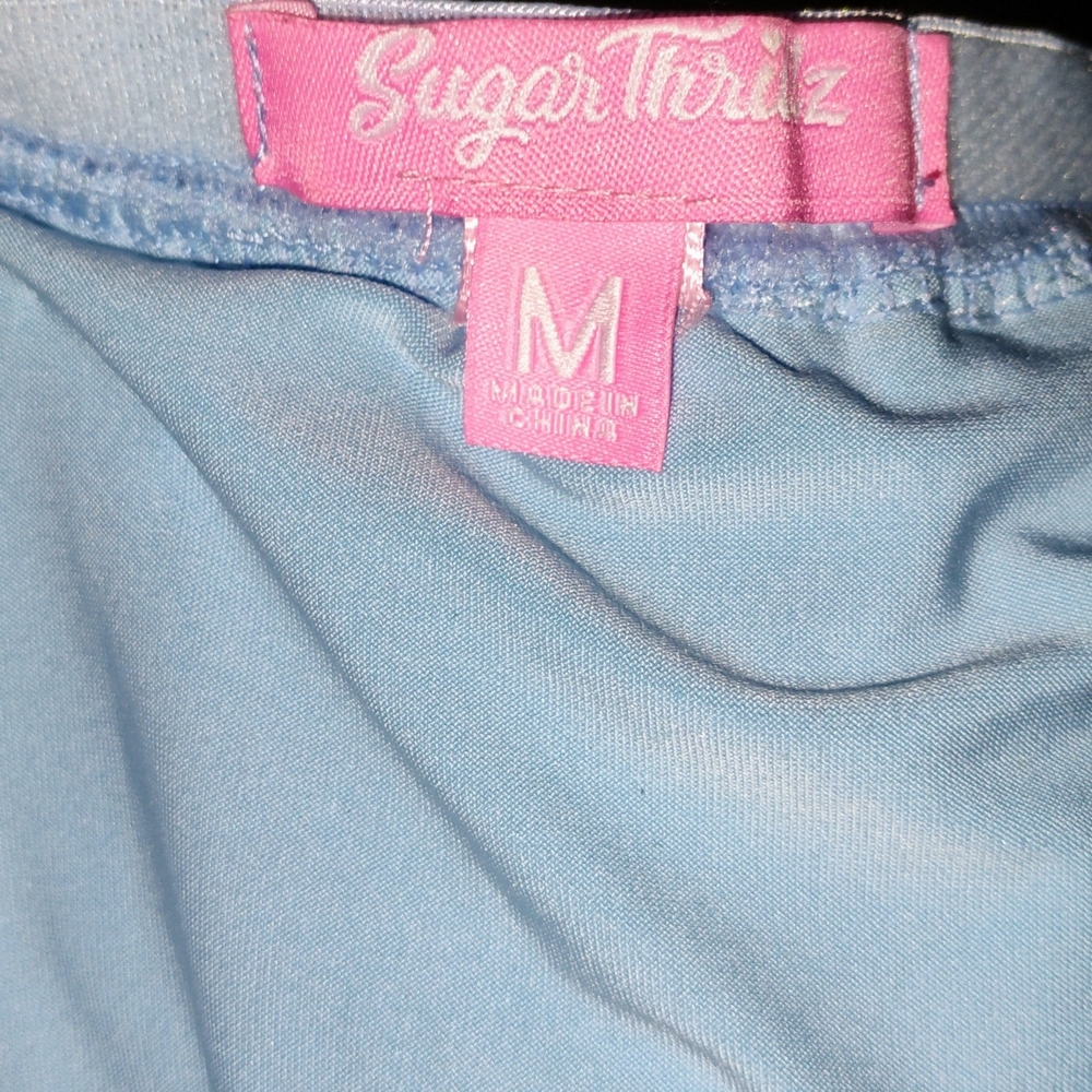 Sugar Thrillz Baby Blue Ruffle Satin Trim Tiered Sheer Skirt - Picture 4 of 4